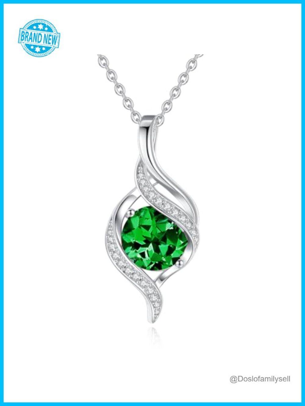 Created Emerald Birthstone Pendant Necklace 16in + 2in Extender Women Jewelry